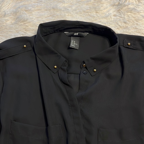 H&M black dress button down shirt long sleeve or 3/4 blouse L - Picture 8 of 14